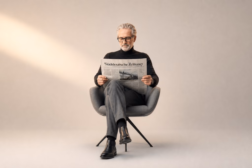 Zeitungsleser im minimalistischen Studio