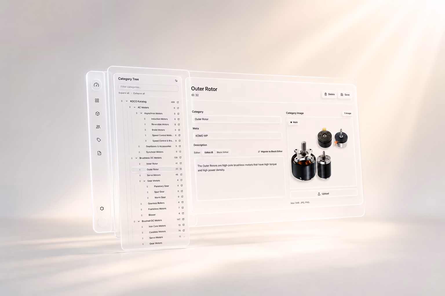 Webentwicklungsagentur für B2B 11 Futuristische Glassmorphism-UI-Panels für Produktinformationsmanagement – Beispiel für B2B-Webapplikationen